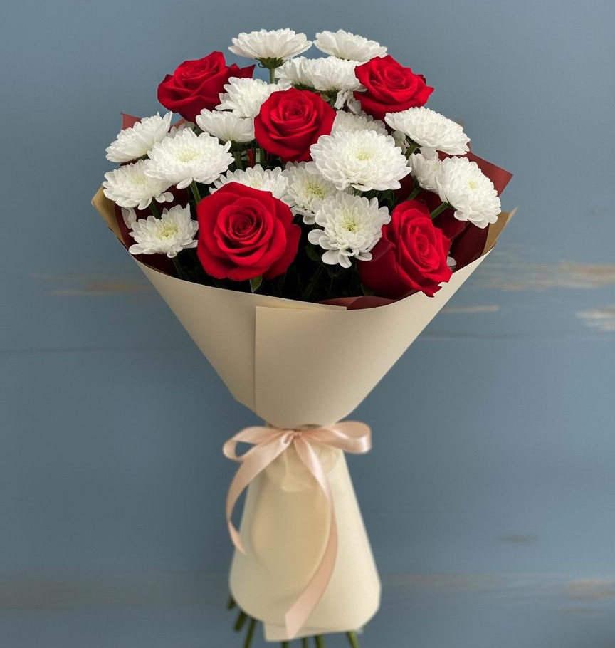 Букет цветов из: Розы и Хризантемы в Баклановской Ставропольского края