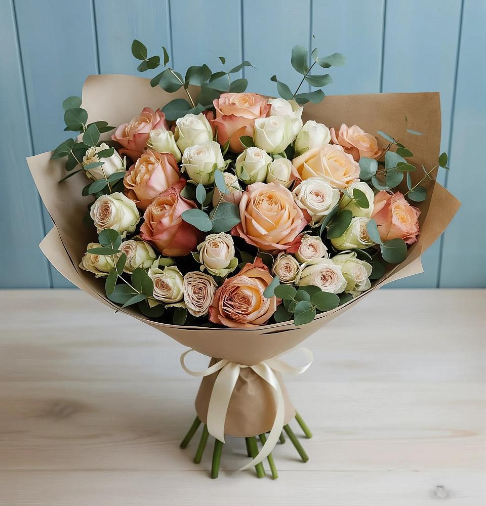 Букет цветов из: Альстромерии и Розы в Баклановской Ставропольского края