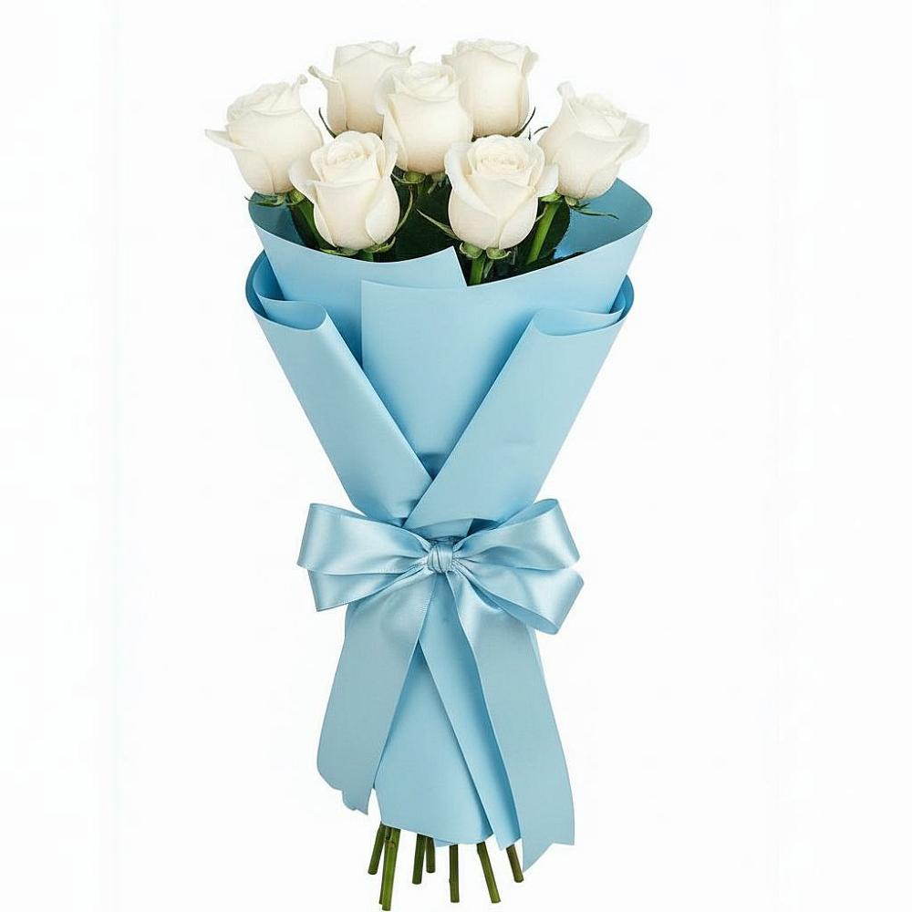 Букет 7 белых роз Проуд в Баклановской Ставропольского края