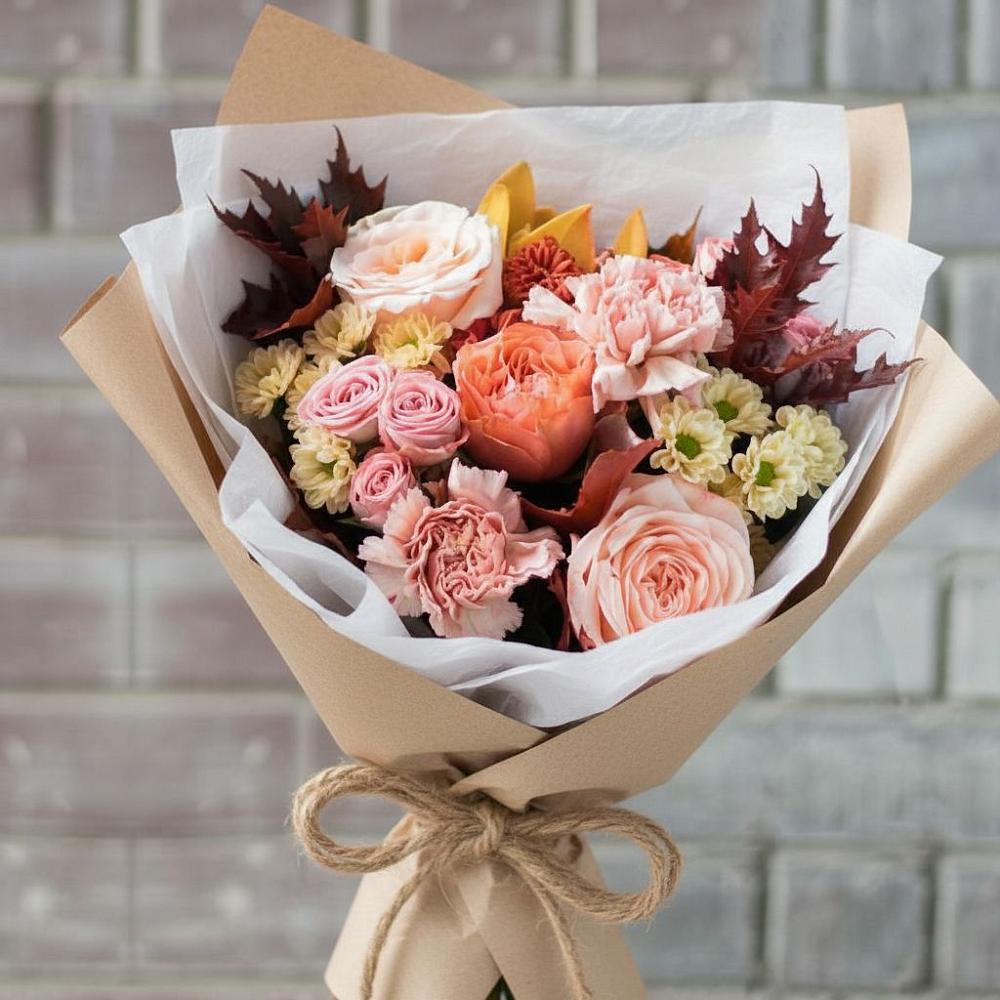 Букет цветов из: Гвоздики, Хризантемы и Розы в Баклановской Ставропольского края