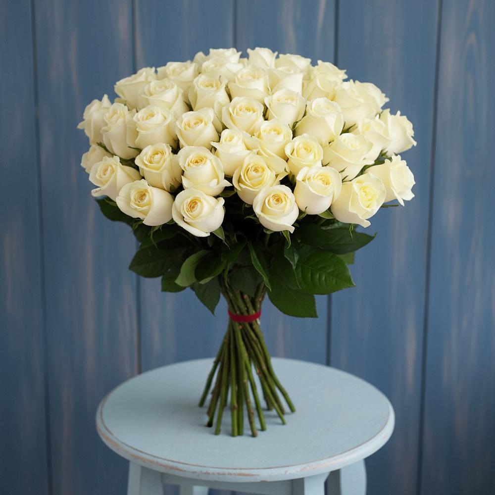 Букет 51 Белая роза Эдлесс Лав в Баклановской Ставропольского края