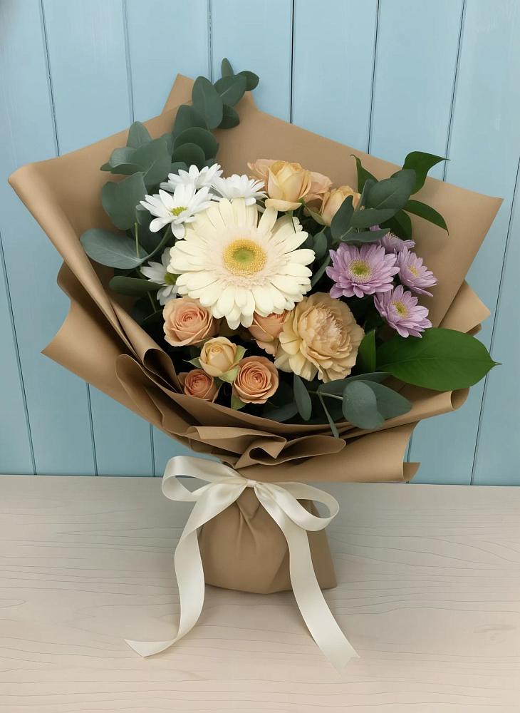 Букет цветов из: Герберы и Хризантемы в Баклановской Ставропольского края