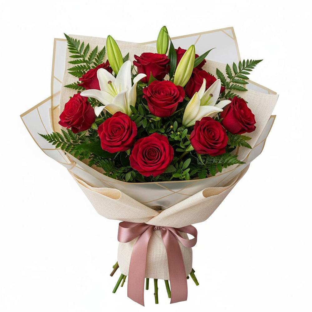 Букет цветов из: Лилии и Розы в Баклановской Ставропольского края