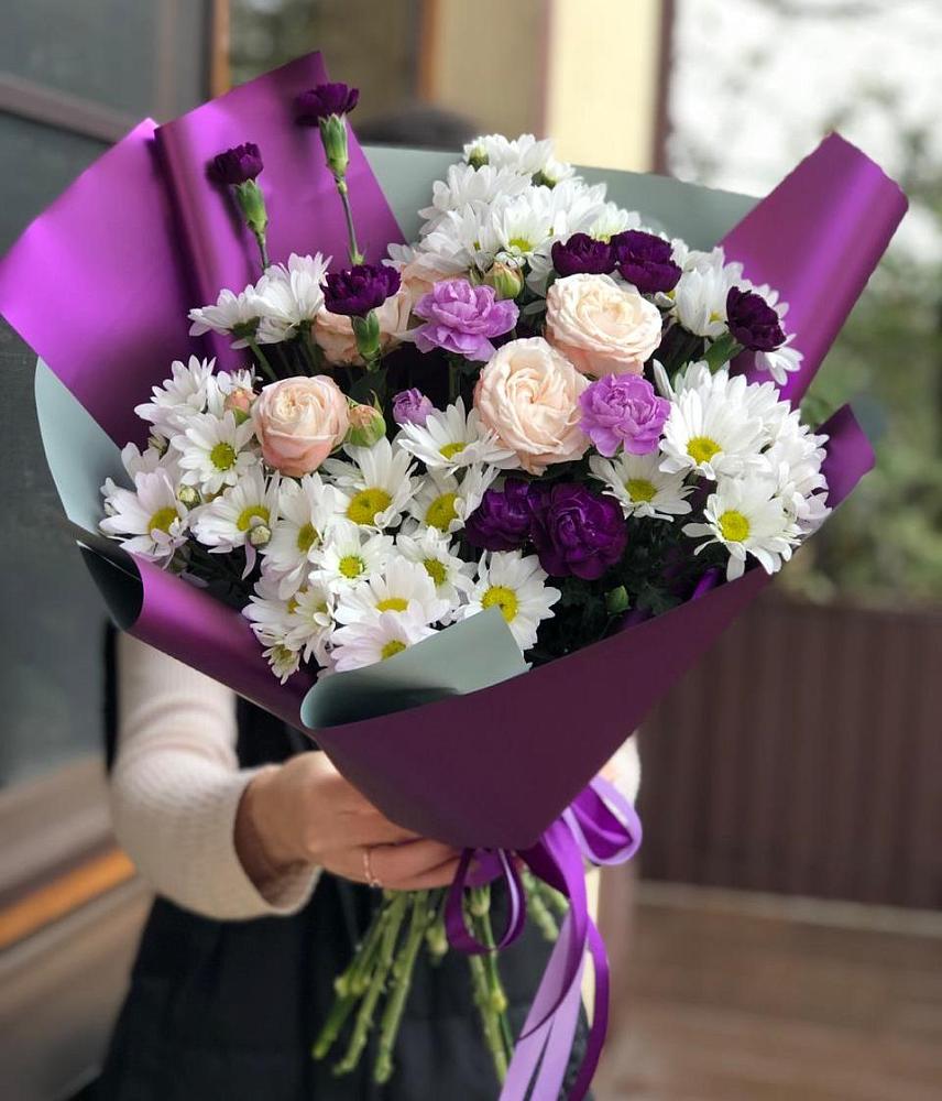 Букет цветов из: Хризантемы, Гвоздики и Розы в Баклановской Ставропольского края