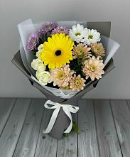 Букет цветов из:  Розы, Герберы и Хризантемы в Баклановской Ставропольского края