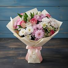 Букет цветов из:  Хризантемы, Альстромерии и Розы в Баклановской Ставропольского края