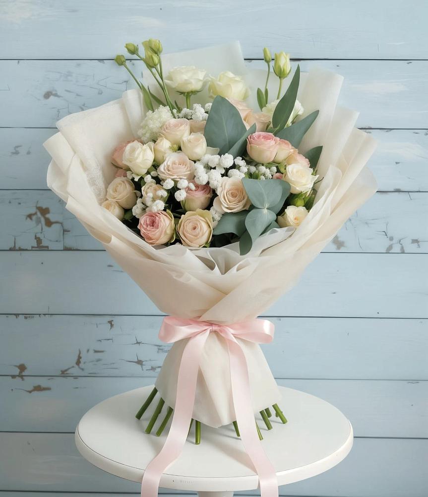 Букет цветов из: Розы и Лизиантусы в Баклановской Ставропольского края