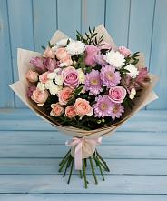 Букет цветов из:  Хризантемы, Розы и Альстромерии в Баклановской Ставропольского края