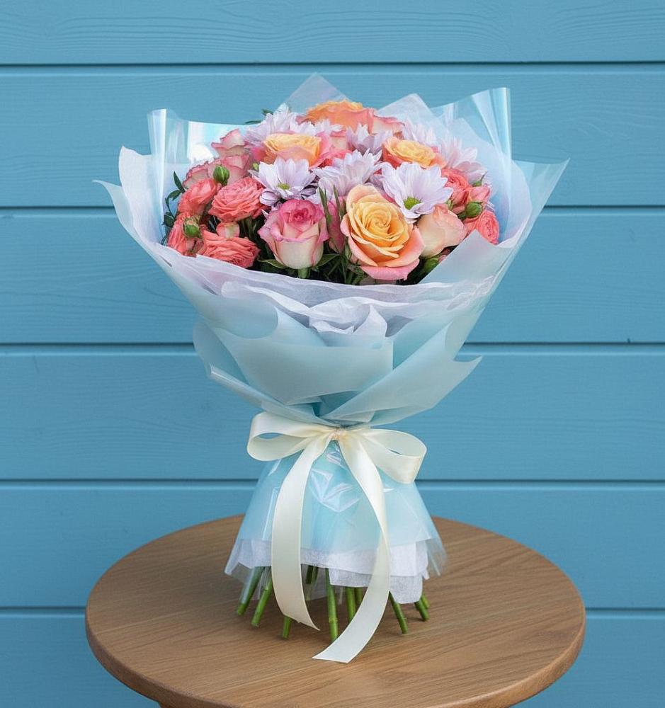 Букет цветов из: Хризантемы и Розы в Баклановской Ставропольского края