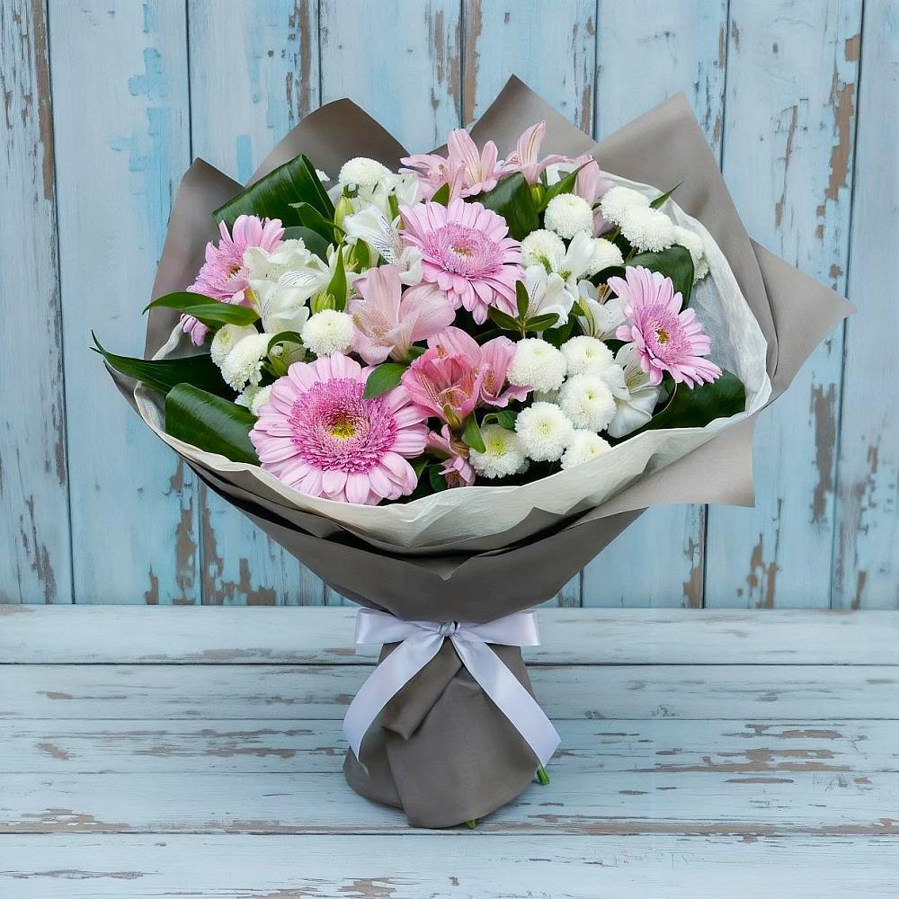 Букет цветов из: Герберы, Альстромерии и Хризантемы в Баклановской Ставропольского края