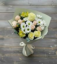 Букет цветов из:  Альстромерии, Розы и Хризантемы в Баклановской Ставропольского края